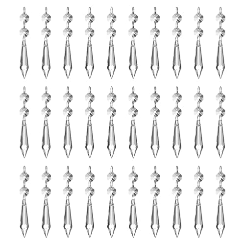 Pampilles Cristal 38 mm (Paquet de 30) - Kikuo Pampilles Decoration Clair, Décoration de Lustre Pampille Cristal, Pampilles en Verre pour Décoration de Fête de Mariage Cover
