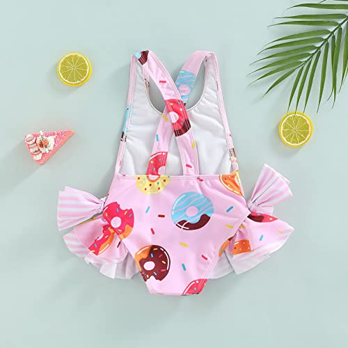 Qiylii Toddler Girls Strap One-Piece Bathing Suit Backless Cute Dount Cake Swimsuit Overall Swimwear Kids Ruffles Beach Wear3