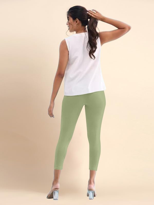 Image of TRENDMALLS Women's Microfiber Elastane Stretch Soft Cropped Leggings with Ultrasoft Waistband for Women