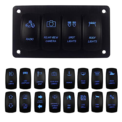 Image of 4 Gang Aluminum DIY Rocker Switch Panel with Housing Holder Pre-Wired Customize Toggle Switch Panel for Car Boat Marine Truck RV UTV SXS Waterproof 12V 24V
