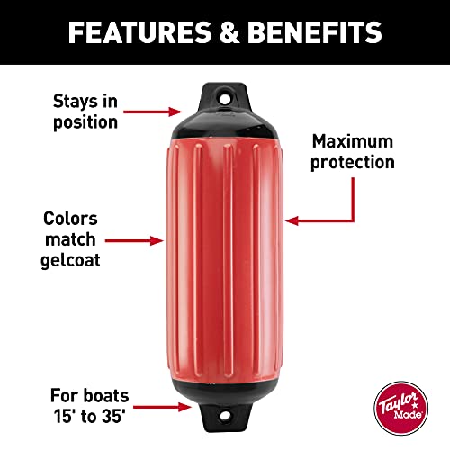 Taylor Made Super Gard Inflatable Vinyl Boat Fender 5.5" x 20", Double-Molded Ends, Fits 5/8" Lines, for Boats 15-35', Ribbed Design, Rubber Football Needle Inflation, Ruby Red - 2020108272 - image 3