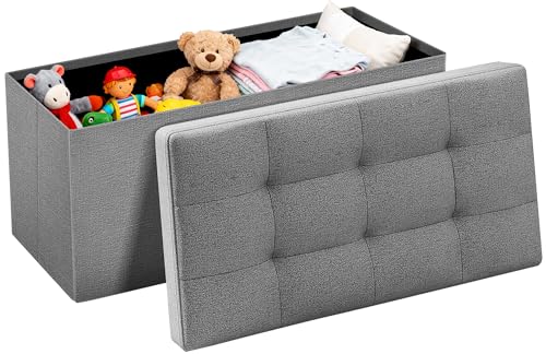 Camabel 30 Inches Folding Storage Ottoman Bench, Ottoman Foot Rest, End of Bed Bench, Storage Chest, Load 660 lb, for Living Room, Bedroom, Entryway Grey