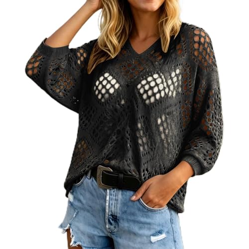 Tunique de printemps en tricot col en V mignon chemisier manches dolman femme