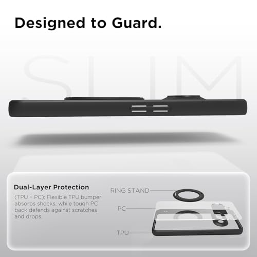 Image of RIGGEAR Shockproof Sleek Hybrid Armor 360 Rotating Magnetic Ring Stand Back Cover Case Compatible with MagSafe Accessories for Nothing Phone 3a (Clear PC + Black TPU Bumper)