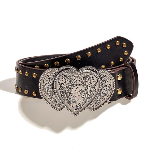 Black Studded Heart Punk Belt with Heart Buckle for Women