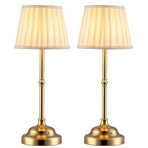 KDG Cordless LED Table Lamp Set of 2, Portables Fabric Shade Desk Lamps, 4000mAh Rechargeable Battery Powered Lighting, Dimmable Light for Dining Room, Bedroom, Bedside, Night Light, Balcony (Bronze)