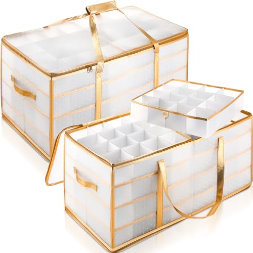 Aliceset 2 Pcs Large Christmas Ornament Storage Boxes, 26.4 x 13.4 x 13.4 Inch Plastic Holiday Ornament Bags, Decorations Container with 8 Trays and 2 Sided Dual Zipper Closure, Keep 128 Pieces