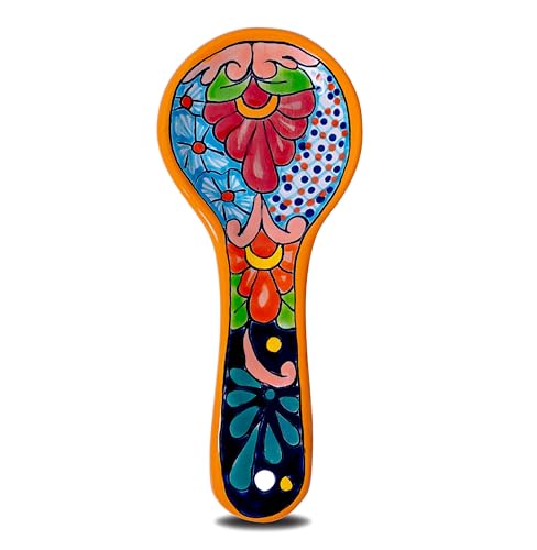 COBAZUL Talavera Spoon Rest - Handmade Mexican Utensil Holder - Vibrant Ceramic Spoon Rest for Stove or Counter - Colorful Kitchen Decor Accent (Yellow)