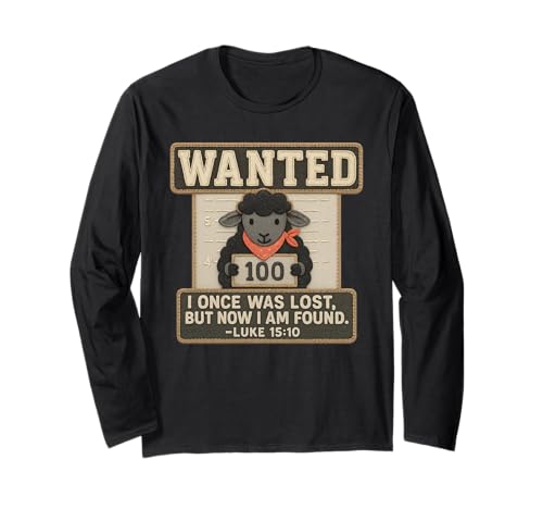 Wanted Lost and Found Cute Black Sheep Luke 15:10 Christian Long Sleeve T-Shirt