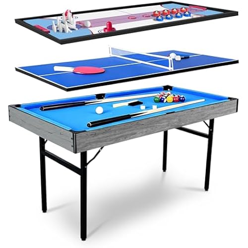 5in1 Multi-fuction Games Table,Folding Multi Game Combination Table Set with Ping Pong, Pool Billiards, Air Hockey, Bowling, and Shuffleboard for Indoor, Outdoor