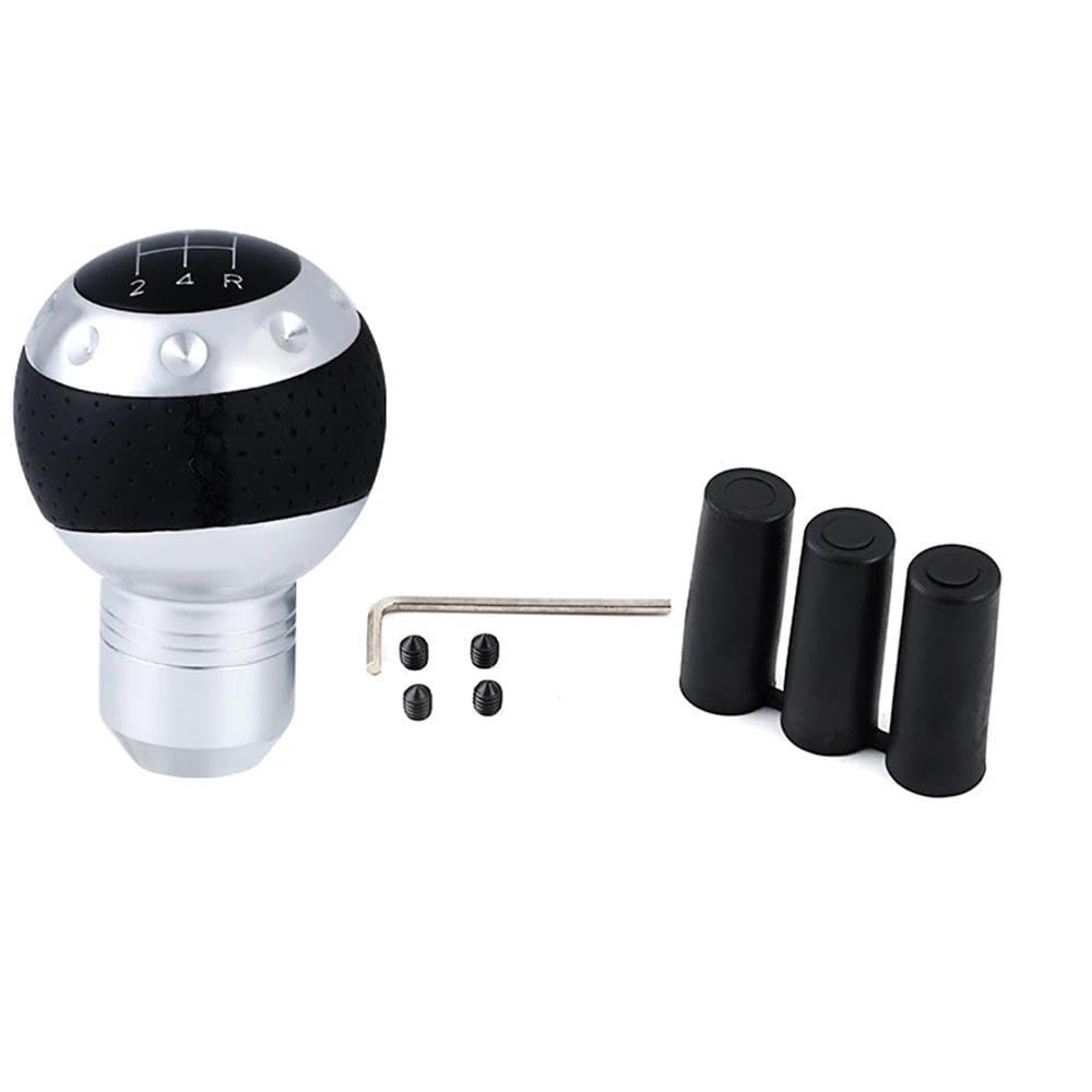 HYASDBWE 5 Speed Car AT MT PU Leather Aluminum Manual Gear Shift Knob Gear Shift Shifter Stick Lever Headball Universal Gear Shifter Parts(Silver)