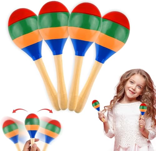 4 Pcs Big Maracas Hand Percussion Rattles, Colorful Wooden Maracas, Hand Musical Instruments with Clear Rhythm, for Kids Adults, Suitable Parties, Festivals and Music Education (rainbow)