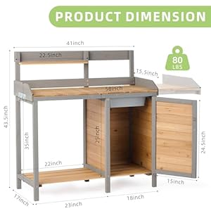 Wooden Potting Bench Table with SinkOutdoor Garden Table Work Bench with Storage Workstation for Outside Patio Lawn