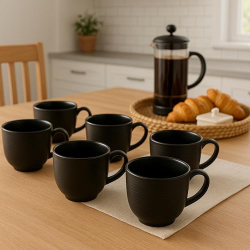 Image of Clay Craft Fine Ceramic Horizon Black Coffee Mug Set of 6, Cups for Tea & Coffee, Mug Set, Gift Set, Elegant Design for Home and Kitchen and Can Be Gifted to Your Loved Ones On Any Occassions