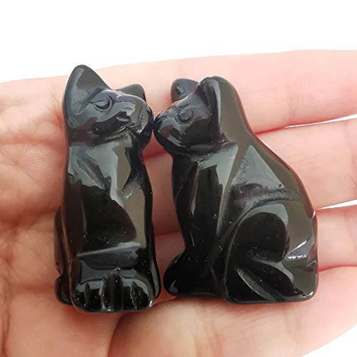 Lovionus89 Lot de 2 statues de chat sculptées - 40 mm - Obsidienne noire Cover