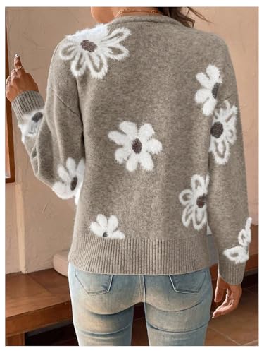 SHENHE Women's Floral Print Button Down Cardigan V Neck Drop Shoulder Knit Outerwear2