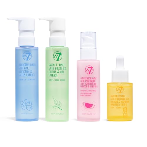 W7 - Set confezione regalo base Skin Refresh - Crema idratante viso, gel detergente, tonico e siero - Cosmetici naturali per la cura della pelle