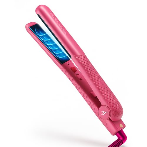 Herstyler Colorful Seasons Flat Iron - Travel Friendly Dual Voltage Flat Iron 1.25 inch - Ceramic Dual Voltage Hair Straightener - Pink Straightening Iron with Negative Ion Technology to Fight Frizz