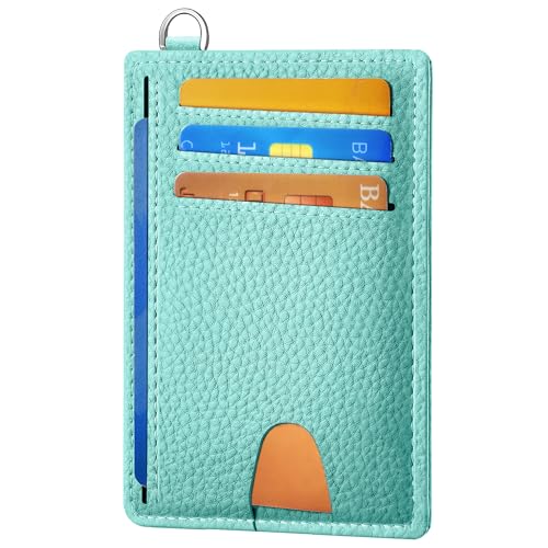 Image of Mayski Slim Wallet, Credit Card Holder for Women, Minimalist Front Pocket RFID Blocking Card Cases, Small Wallet Women Men(Litchi Ocean Green)