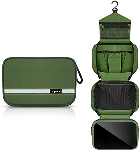 Dopobo Travel Toiletry Bag for Women, Dopp Kit for Men, Waterproof Makeup Bag Shaving Bag with Hanging Hook, Portable Toiletry Organizer for Traveling and Camping (Army Green)