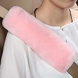 ROYAGO 2pc Soft Genuine Sheepskin Wool Auto Seat Belt Cover Seatbelt Shoulder Pad for a More Comfortable Driving, Compatible with All Cars(Pink)