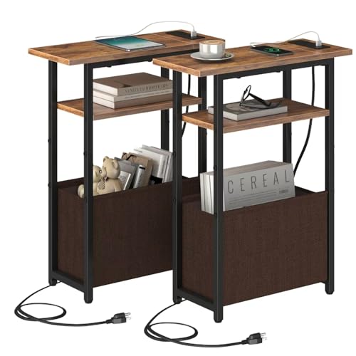 sthmec Narrow Side Table with Charging Station Set of 2,