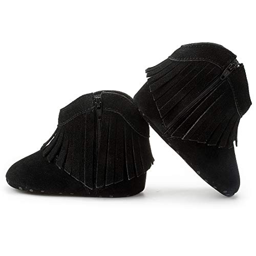 Image of Meckior Baby Girls Cowboy Tassel Boots Side Zipper Moccasins Soft Bottom Non-Slip Toddler Shoe