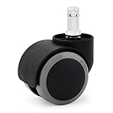 Katu BG506-38 Office Chair Caster Wheels, 2 in. Diameter, Universal Standard Steam Size 7/16 x 7/8 (11mm x 22mm) Heavy Duty Support 110 lbs. Safe For Hardwood floors, Color Black/Gray (Pack of 5)