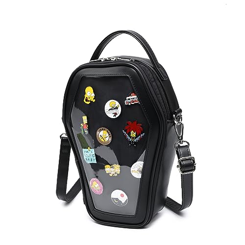 CHERRY SAUCE Ita Bag Mochila Gótica Formato de Caixão Moda Bolsas e Bolsas Halloween JK Bolsas Destacáveis Alças Cruzadas, A - Preto, Medium