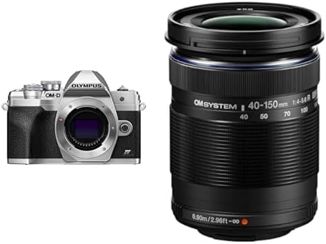 Bundle of OM SYSTEM Olympus E-M10 Mark IV Silver Micro Four Thirds System Camera 20MP Sensor 5-Axis Image Stabilization 4K Video Wi-Fi + M.Zuiko Digital 40-150mm F4.0-5.6 R Black, 3.75x Zoom Lens