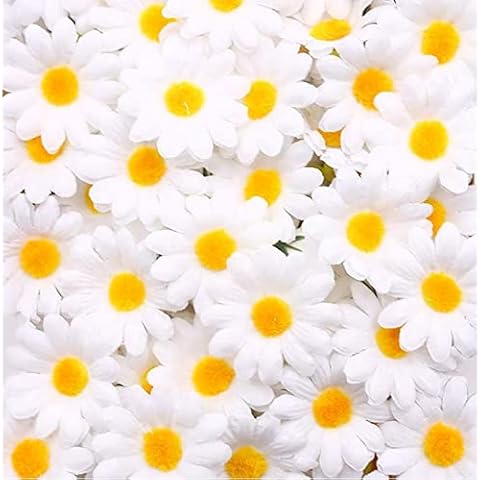 VGOODALL Artificial Daisy, 200PCS Silk Daisy Artificial Gerber Daisy Artificial Chrysanthemum Daisy Flowers Heads for Wedding Decoration Home Decoration, 1.5inch, White Cover