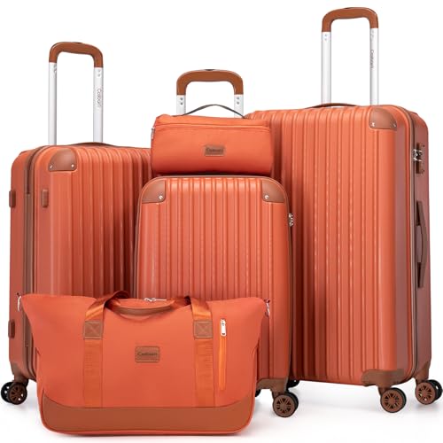 Image of Cosbarn Luggage Sets 5 Piece Suitcases with Wheels, Suitcase Set ABS Hard Case Luggage with TSA Lock Spinner Wheels Durable Travel Luggage
