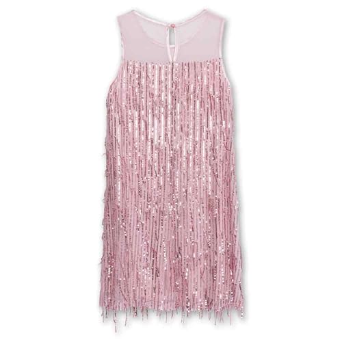 Speechless Girls' Sleeveless Fringe Sequin Party Dress, Light Pink, 162
