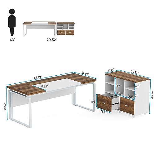Tribesigns L-Shaped Executive Desk with Reversible File Cabinet, 63" Office Desk with Storage Drawers, Computer Desk Set (Oak Karo & White) by Tribesigns - Image 7
