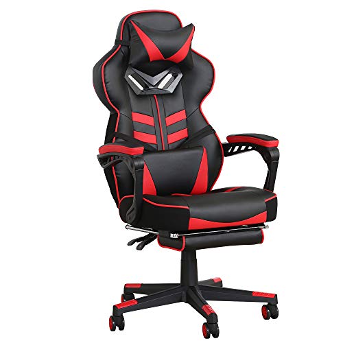 Preisvergleich Produktbild Gaming Stuhl Bürostuhl Gamingstuhl Schreibtischstuhl Ergonomisher Liegender Computertishch und Stuhl Gaming-Stuhl mit PU-Leder Ausziehbarem Hocker Verstellbare Kopfstütze und Taillenunterstützung