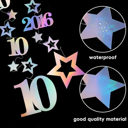 Image of Eucutur Iridescent 10th Birthday Decorations for Girls Boys, Pre-Strung Glitter Twinkle Number Vintage 2016 10 Years Old Hanging Streamer Banner Party Supplies, Double Digits 10th Bday Photo Props