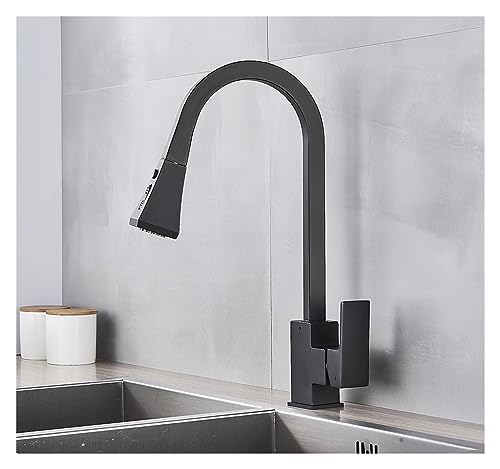Mélangeur traction chaude eau froide robinet cuisine carré noir mat 360 degrés