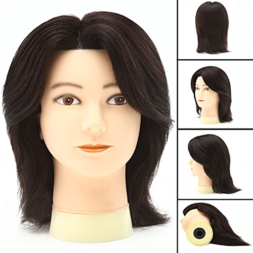 MRTOUMO Male Mannequin Head with 100% Human Hair Male Haircut Training Head 10â€ Barber Mannequin Head Hairdresser Manikin Head, Training Doll Head for Hair Styling and Practice, Adult Head Size with Free Clamp Stand and Comb (Natural Black)