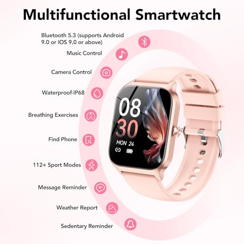 Image of CASCHO Smart Watches for Women, 1.85 inch HD Smartwatch with 120+ Sports Modes /Heart Rate /Sleep Monitor, IP68 Waterproof Fitness Tracker with Bluetooth Calling /Music Control for Android iOS