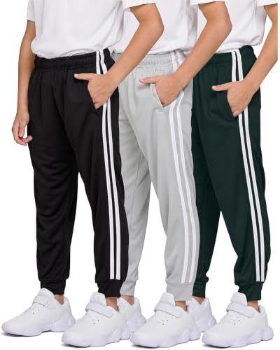 Image of PURE CHAMP 3 Pack Boys Sweatpants Mesh Lightweight Kids Clothes with Zipper Pockets Active Quick-Dry Boys Pants Sizes 4-20