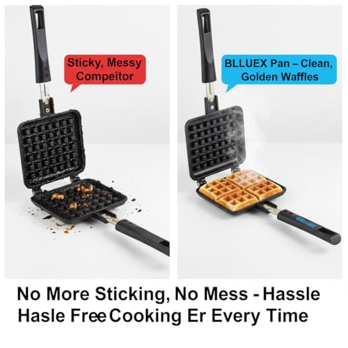 Image of Aluminium Stick-Free Waffle Maker & Pancake Pan | Gas Stove Compatible | Non-Stick Double-Sided Pan with Long Handle for Easy Flip Cooking at Home & Restaurant