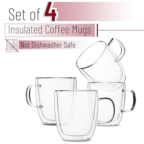 Set de 4 tazas de vidrio doble pared, 12 oz, claras miniatura 2