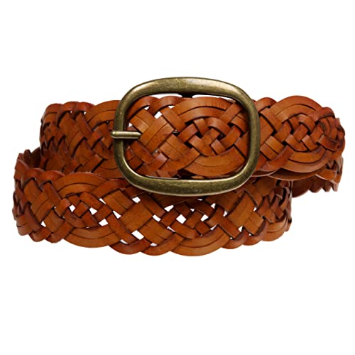 1 1/2" (37 Mm) Women's Oval Braided Woven Leather Belt, Light Tan | M/L - 36" #TOP1