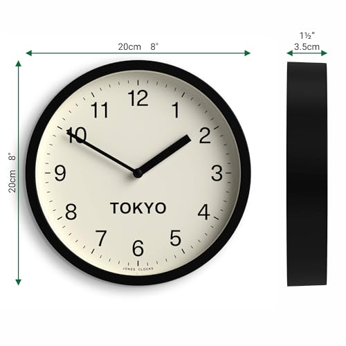 Jones Clocks® Tokyo Time zone wall clock, Black, 20 x 20 x 3.5 cm - Image 4