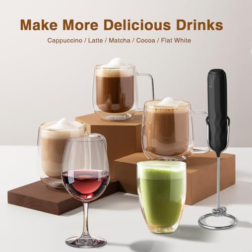 Image of SUPRUS Ultra Fast Handheld Milk Frother Double Whisk with Stand 2 Batteries Stainless Steel for Lattes Cappuccino Matcha Hot Chocolate Coffee Bar Accessories Kitchen Gadgets Gift