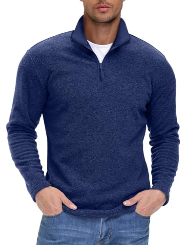 EKLENTSON 1/4 Zip Top Men Thermal Winter Running Outdoor Fleece Sweatshirt Pullover Stand Collar Jumpers Pullover Dark Blue,XL