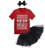 Sugar Plum Fairy - Ugly Christmas Pattern Toddler T-Shirt + Tutu Skirt + Bow Headband Set (Red T-Shirt/Black Tutu, 3T)