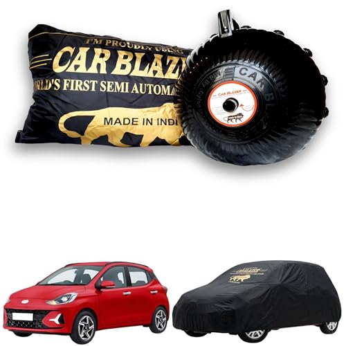 Image of CARBLAZER Portable & Semi-Automatic Full Body Car Covers: Heavy Duty| Anti-Theft| Dust & Scratch Proof | Water & Wind Resistant | Dual-Side Car Covers, Compatible for Hyundai Grand i10 Nios