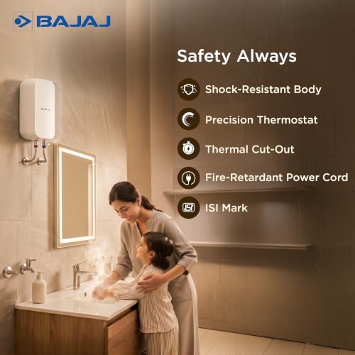 Image of Bajaj Prohot 3 Litre Instant Water Heater | 3KW Vertical Geyser for Bathroom & Kitchen | Fast Heating Element | High Grade SS Tank | Multiple Safety Systems | 2-Yr Product Warranty | White