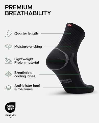 DANISH ENDURANCE Athletic Socks, Anti-blister, Breathable & Moisture Wicking Quarter Socks, for Men & Women, 3 Pack2